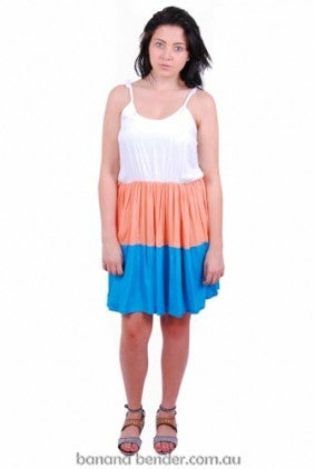 Dress - Casual - Go Girl - Three Panel - White, Apricot, Teal