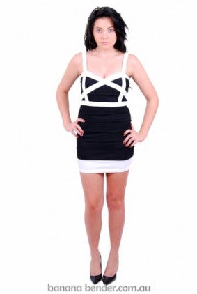 HALF PRICE - Dress - Party - Go Girl - Black and White - Bandage Panels