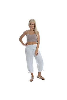 Pants - Go Girl - 3/4 Rouched Tie Pant - White