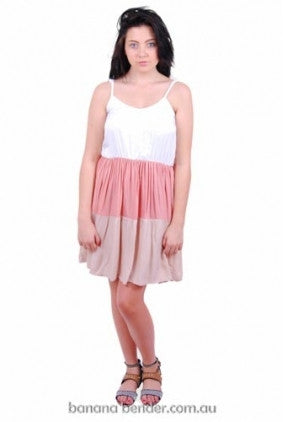 Dress - Casual - Go Girl - Three Panel - White, Pink/Grapefuit, Almond