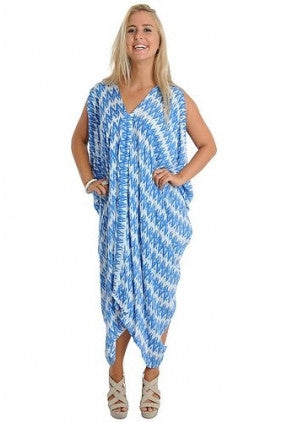 Kaftan - Go Girl - Eco Printed Kaftan Maxi Dress - Cobalt Blue