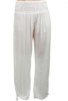 Pants - Go Girl - LONG Rouched Tie Pant - White