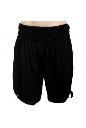 Shorts - Go Girl - Rouched Elastic Waist - Tie Side - Black