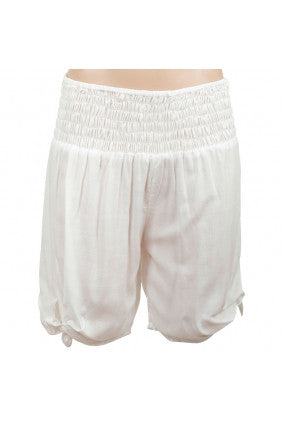 Shorts - Go Girl - Rouched Elastic Waist - Tie Side - White