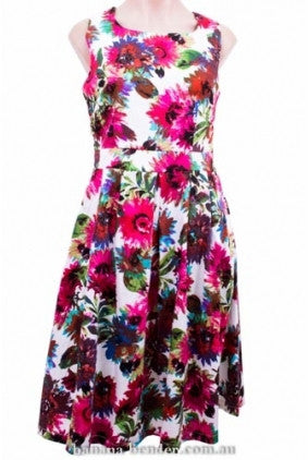 Dress - Party - Xcepsion - Floral with Pink - Pleated at Waist