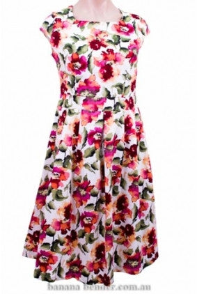 Dress - Party - Xcepsion - Floral with pink - Pleated at Waist - Capped Sleeve