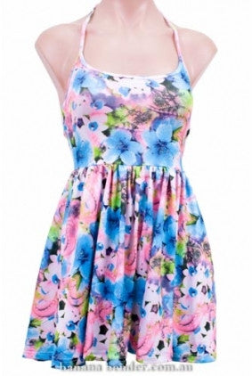 Dress - Casual - Paper Heart - Halter Neck - Blue Based Floral