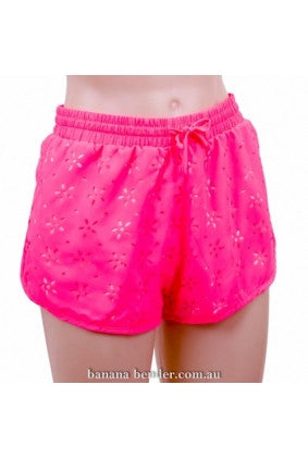 Shorts - Laser Cut - Neon Pink with drawstring and elastic waist