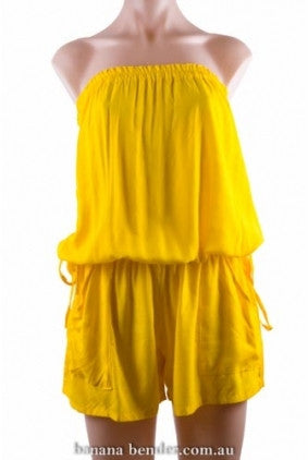 Play Suit - BB - Drawstring Waist - Front Pockets - One Size - Yellow