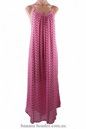 Dress - Maxi - BB - Adjustable Straps - Zig Zag Pattern - One Size - Pink