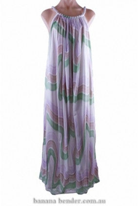 Dress - Maxi - BB - Tri Swirl - One Size - Purple + Brown + Green