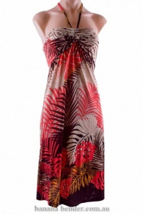 Dress - Casual - Cherry Lane - Halter Neck - Rouched Elastic at Back - Coral
