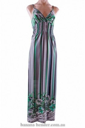 Dress - Maxi - Cherry Lane - Cross over front - Rouched Elastic Under Bust - Green