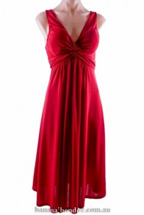 Dress - Maxi - Cherry Lane - Cross over gathered front detail - Elastic Back - Red