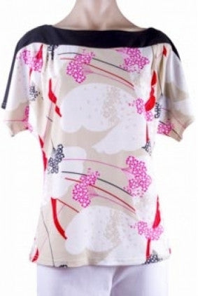 Top - Xcepsion - Oval Neckline - Stretch fabric - Black White Beige Pink and Red