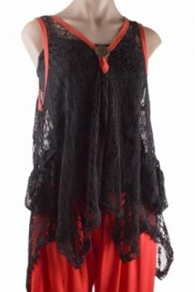 Top - Xcepsion - Black Lace Style with Orange Trim