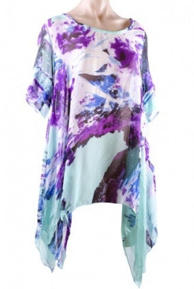 Top - Filo - Detailed Sleeves - Swing Sides - Aqua/Purple Based Multi Coloured