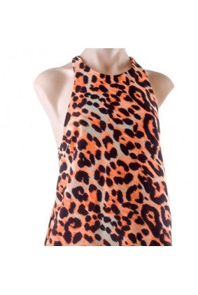 Top - Paper Heart - T Back - Leopard Print - Neon Orange