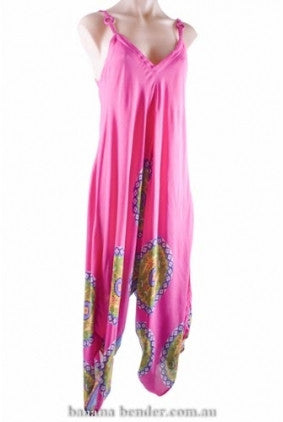 Jumpsuit - Adjustable Straps - Harem Print - Pink