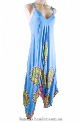 Jumpsuit - Adjustable Straps - Harem Print - Blue