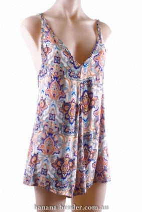 Play Suit - Cross Over Back Straps - Lined - Harem Print - Orange and Blue