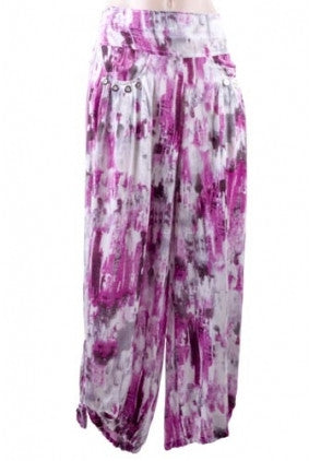 Pants - Harem - Brushstrokes Print - Pink Maroon Grey