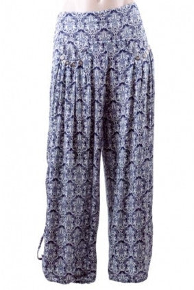 Pants - Harem - Filigree Print - Blue and White