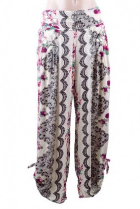 Pants - Harem - Floral Lace Pattern - Cream Base