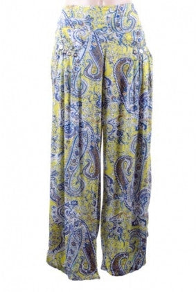 Pants - Harem - Paisley Print - Blue and Yellow