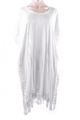 Master Shot Top - Kaftan - Sun Goddess - Pleated detail on front - Lace detail on sides and bottom - White