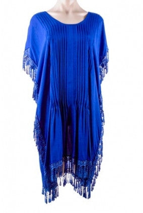 Top - Kaftan - Sun Goddess - Pleated detail on front - Lace detail on sides and bottom - Royal Blue