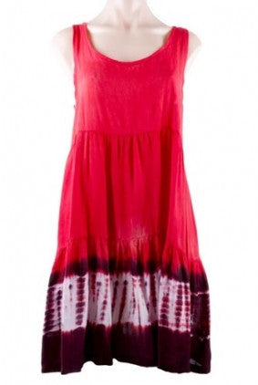 Dress - Casual - Sun Goddess - Open Back - Tie Died Hem - Red