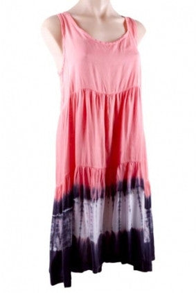 Dress - Casual - Sun Goddess - Open Back - Tie Died Hem - Coral