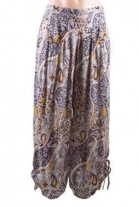 Pants - Harem - Sun Goddess - Paisley Print - Black Grey and White