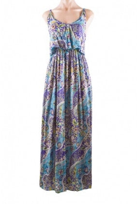 Dress - Maxi - Frill Top - Blue Paisley