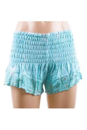 Shorts - Sun Goddess - Sherred Waist - Lace Look Detail - Mint