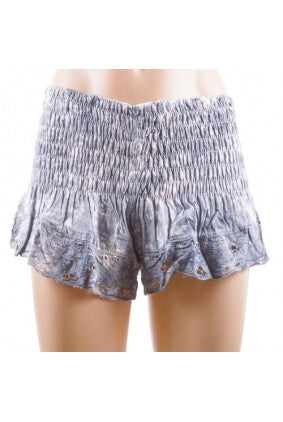 Shorts - Sun Goddess - Sherred Waist - Lace Look Detail - Grey