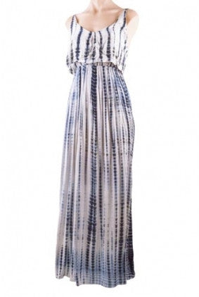 Dress - Maxi - Frill Top - Grey and White Striped