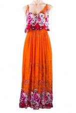 Dress - Maxi - Frill Top - Orange Floral