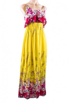 Dress - Maxi - Frill Top - Yellow Floral