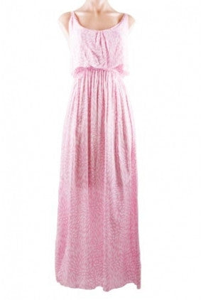 Dress - Maxi - Frill Top - Light Pink Leaf